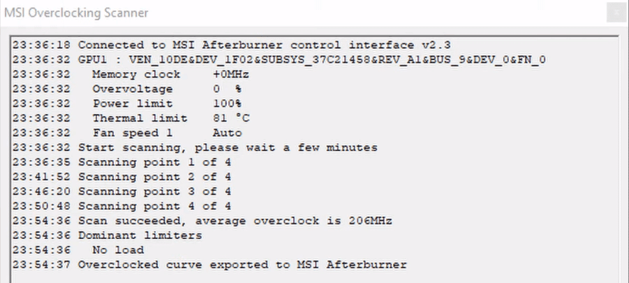 MSI overclocking scanner result