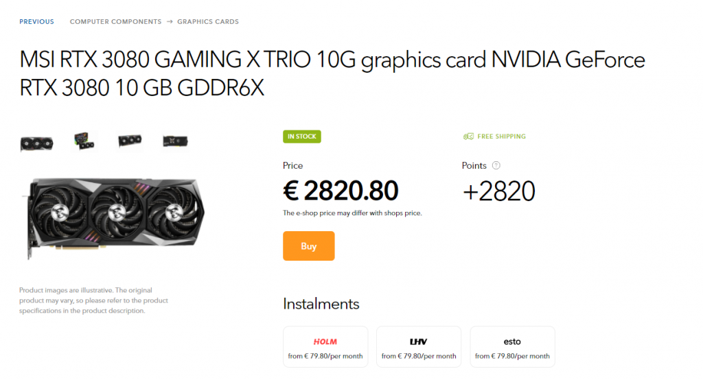 RTX 3080 pricing