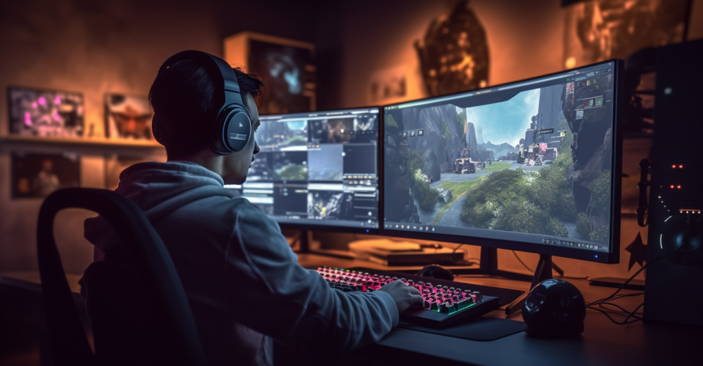 Wide-Angle Shot of Curved Monitor Gaming Experience