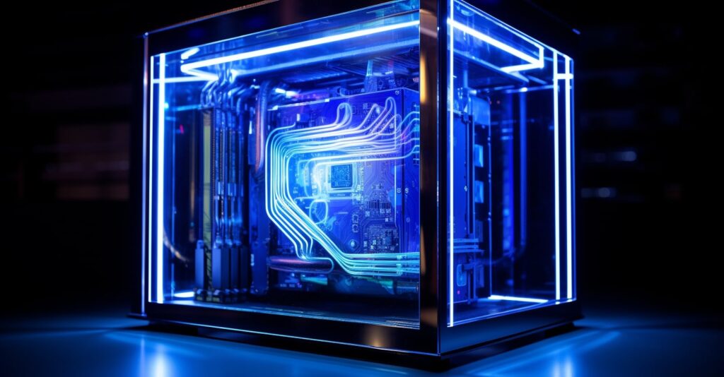 Intel Core i9 processor in an illuminated glass case