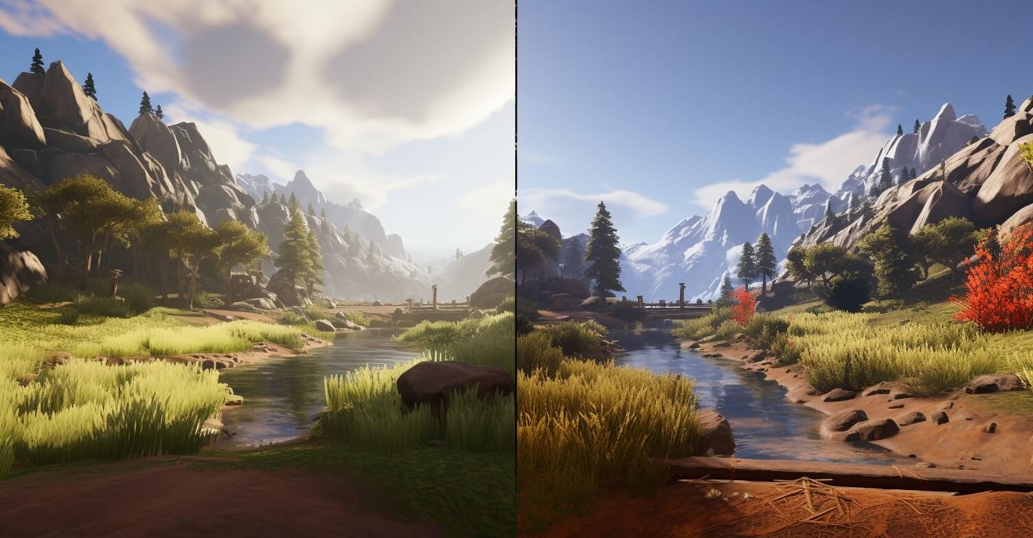 A split-screen comparison of gaming with low RAM vs high RAM