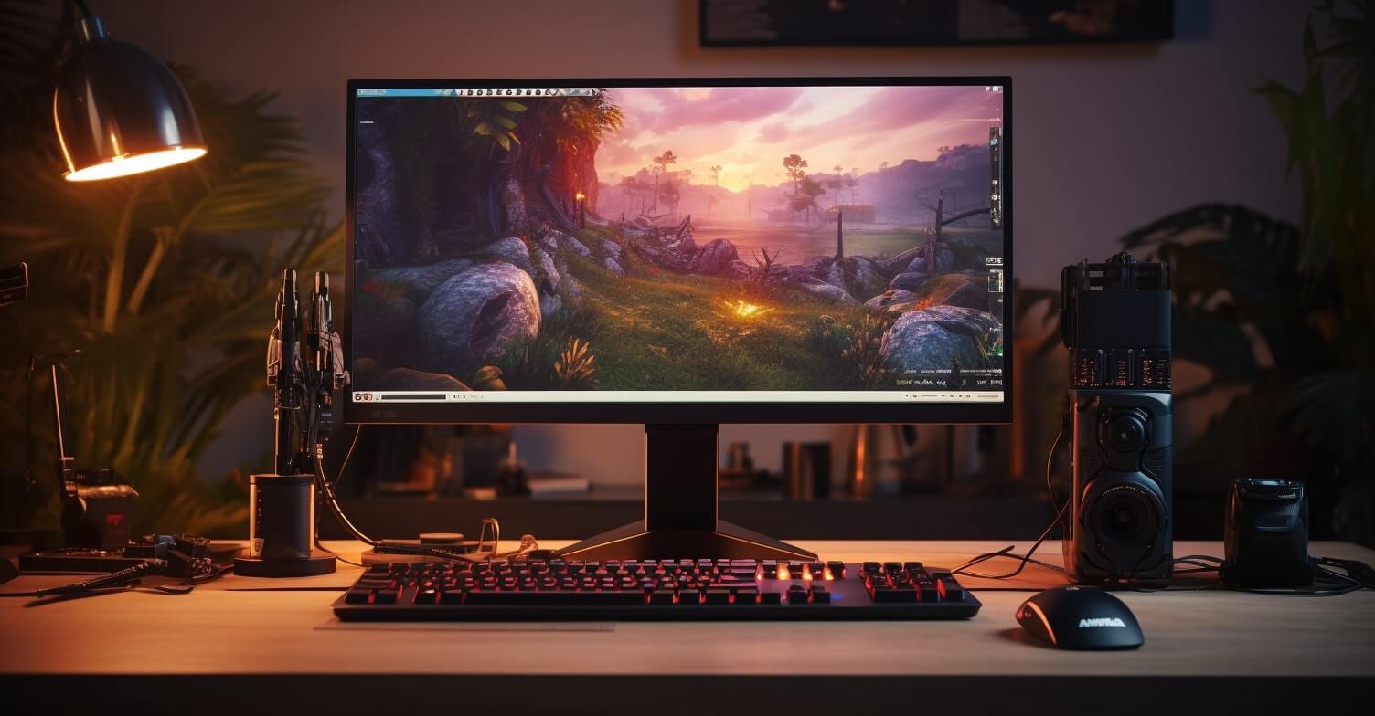 PC setup with a game minimized on the screen